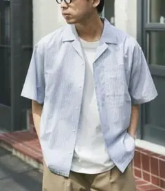 新品【CIAOPANIC TYPY】オープンカラーストライプシャツ　ブルー