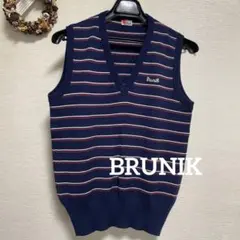 Brunik ネイビー ストライプ Vネック ベスト　イタリア製
