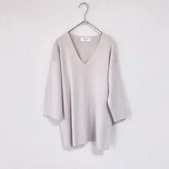 【未使用】OPAQUE.CLIP ／Vネック五分袖サマーニット／ベージュ系／M