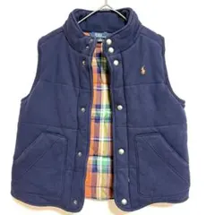 【ポロラルフローレン】中綿ベスト コットン ネイビー チェック裏地 120キッズ