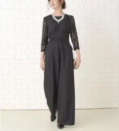 Lace Ladies レース 七分袖ワイドレッグ パンツドレス・オールインワン