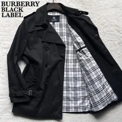 バーバリーブラックレーベル　トレンチコート　ノバチェック　ホースロゴ刺繍　黒　L