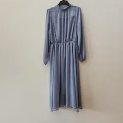 ライトブルー ドット柄 長袖シフォンワンピース　新品
