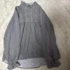 チェック柄フリルネックシャツ