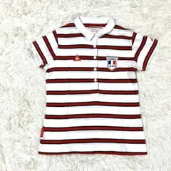 美品　ルコックス　ボーダー　ゴルフ　ポロシャツ　半袖　刺繍　M
