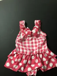 女の子ワンピース水着　ほぼ新品！　水玉、リボン、記名あり