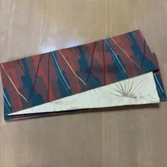 半幅帯 赤緑　幾何学模様　リバーシブル　ポリエステル