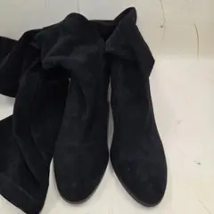 黒 スエード ニーハイブーツ 中ヒール