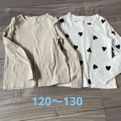 H&M 長袖カットソー 122/128 ベージュ・ハート柄