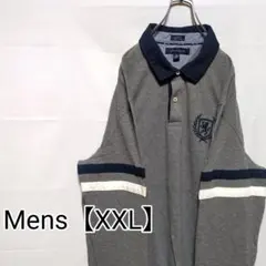 L39【US輸入】トミーヒルフィガー　長袖ポロシャツ【メンズXXL】グレー