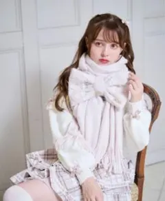LIZ LISA リズリサ　チェックリボンストール グレー マフラー LIZ LISA リズリサ チェックリボンストール グレー マフラー LIZ LISA