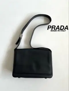 超希少✨ プラダ レザー メッセンジャーバッグ 型押しロゴ 90s アーカイブ 希少】 PRADA ロゴ スモール レザー トートバッグ ブラック