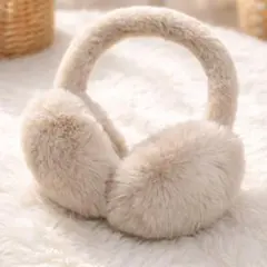 折りたたみ式イヤーマフ 耳あて　ふわふわ ファー ベージュ　 冬防寒