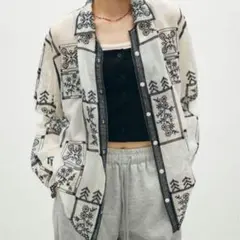 新品full/fill. パネル刺繍シャツ ブラック