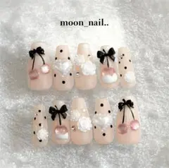 no.39 さくらんぼ ドット 薔薇 韓国 ワンホン 春 ガーリー ネイルチップ