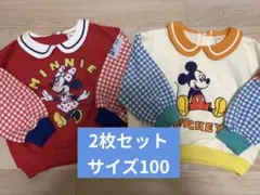 Q*ー様 【2枚セット】はるぴのママ　トレーナー　100 ミッキー　ミニー　しま