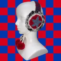 【୨୧ハンドメイド୨୧】 イヤーマフ 耳あて 星 リバーシブル ポンポン付き