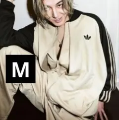 藤井風着用 adidas ルーズ メッシュ トラックトップ 黒 ベージュ Ｍ