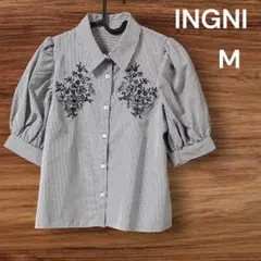 INGNI イング ギンガムチェック 黒 刺繍ブラウス 半袖 M 量産型のサムネイル