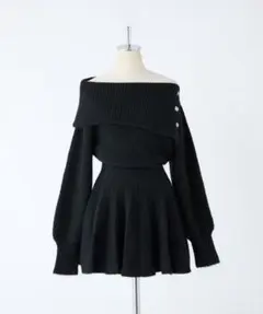 NICE CLAUP ナイスクラップ オフショルニットワンピース ブラック