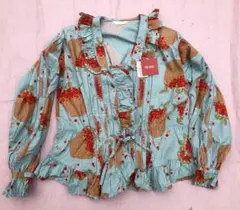 PINK HOUSE 野いちご柄 オーバーブラウス 未使用 長袖 訳あり