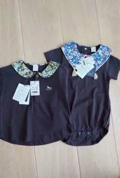 Cottoli 花柄襟ロンパース　Tシャツ　2枚セット 80サイズ