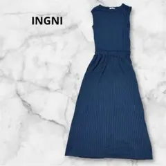 イング Ｍサイズ ノースリーブロングワンピース ブルー プリーツスカート