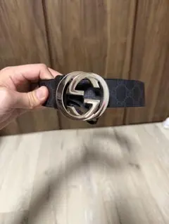 Gucci ブラックキャンバスベルト ダブルGロゴ