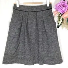 良品★組曲　オンワード樫山　ひざ丈スカート　毛100%　Aライン　ポケット