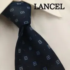 ランセル 高級シルクネクタイ 総柄 ブラック