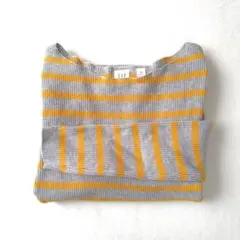 未使用 GAP ボートネック コットンリブニット グレー イエロー セーター