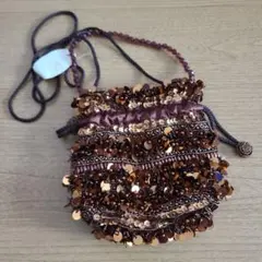 新品未使用【 スパンコール バッグ 】茶色 ブラウン パーティーバッグ レトロ