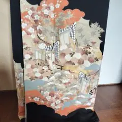 D740 黒留袖 手描き友禅 落款入 正絹 着物 袷 しつけ糸付き未使用極美