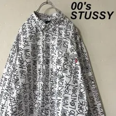 古着 00's オールド ステューシー ショーンフォント テキスト 総柄シャツ