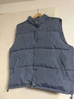 ネイビー チェック柄 ダウンベスト