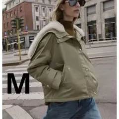 ZARA フェイクファー付きフード付きショートパーカ Mサイズ