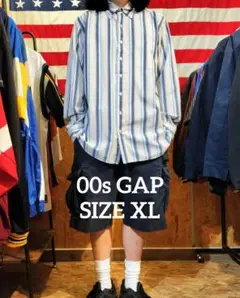 美品 XL 00s OLD GAP BD ストライプシャツ 長袖 USA古着