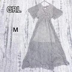 【グレイル】白黒/ドット柄 フレアスリーブ ロングワンピース M y3333