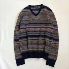 BROOKS BROTHERS ニット ウール フェアアイル柄 Vネック S