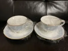 【新品未使用】ノリタケ　カップ&ソーサー　レースウッドゴールド　2客セット