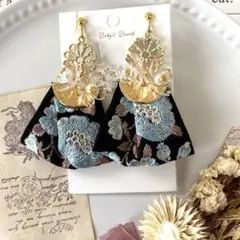 大ぶりインド刺繍リボンピアスイヤリングNO.32