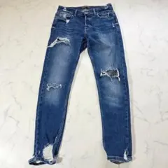 ザラマン　スキニーデニムパンツ　ダメージ加工　42　Ｌ相当　ブルー　ストレッチのサムネイル