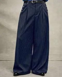 ストライプ ワイドスラックス　ネイビー