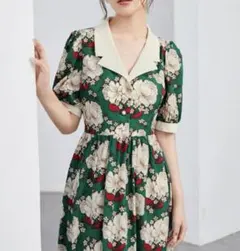 SHEIN Modely 花柄プリント ボタンフロント パフスリーブ ワンピース