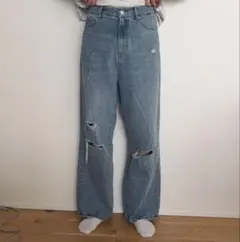 LOWRYSFARMダメージ加工 ストレートデニム