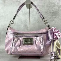 極美品 コーチ 2way ポピー シークイン スパンコール ショルダー pink
