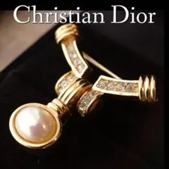 希少美品　Dior ヴィンテージ　スウィングブローチ　ゴールド　パール　35