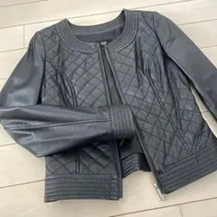VICKY レザーノーカラージャケット　ブラックのサムネイル