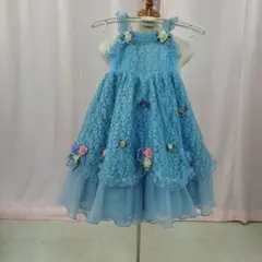 水色 花飾り付き フォーマルドレス 100cm~