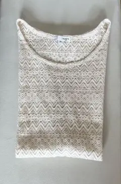アイボリー レース編み 半袖トップス